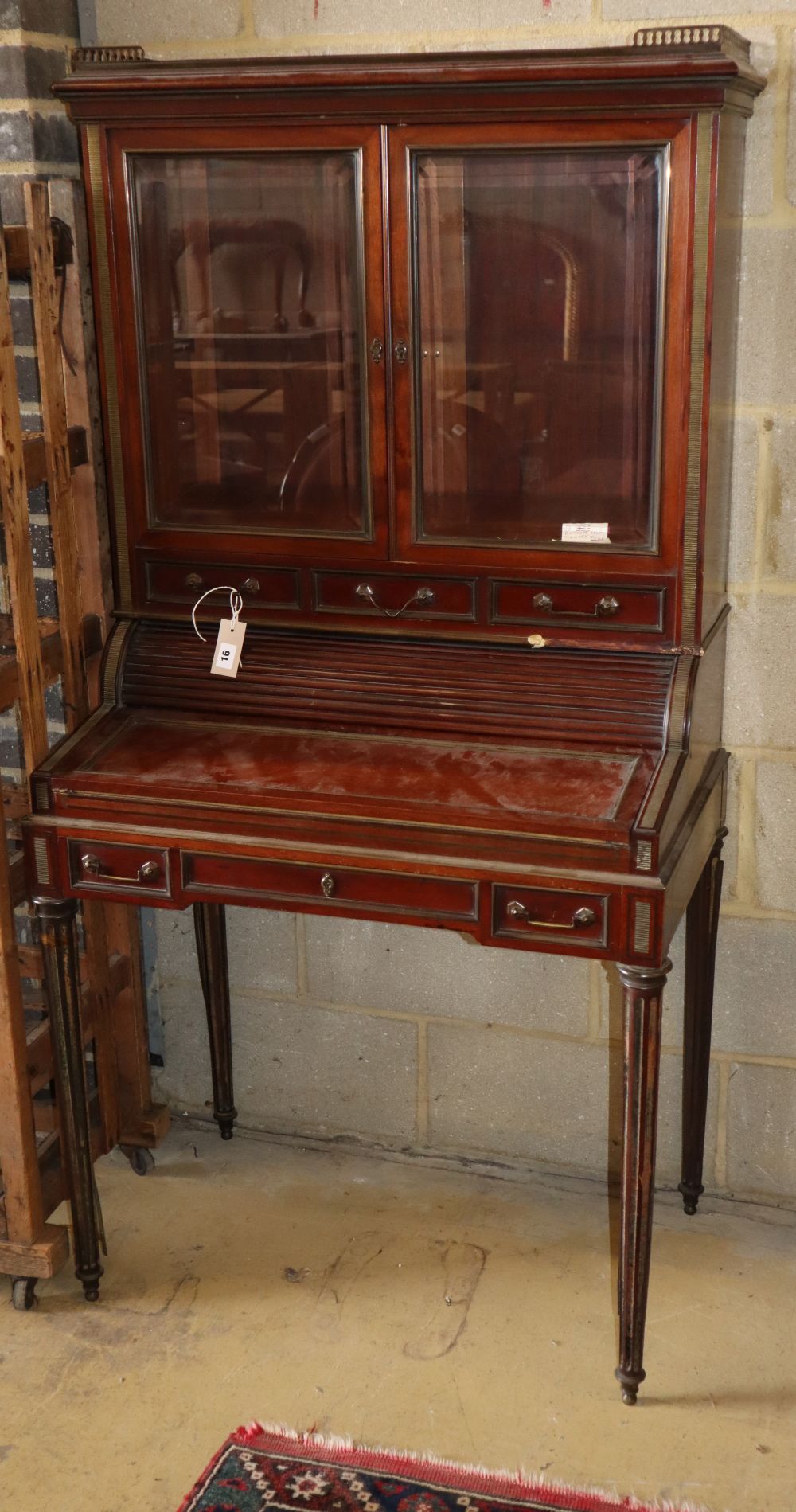 A Louis XVI style mahogany bureau cabinet, W.80cm, D.50cm, H.157cm